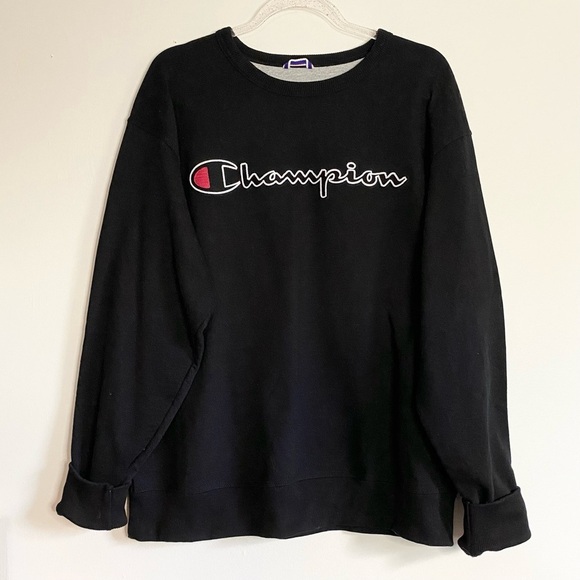 Champion Black Embroidered Logo Pullover Sweatshirt Large - Picture 1 of 3